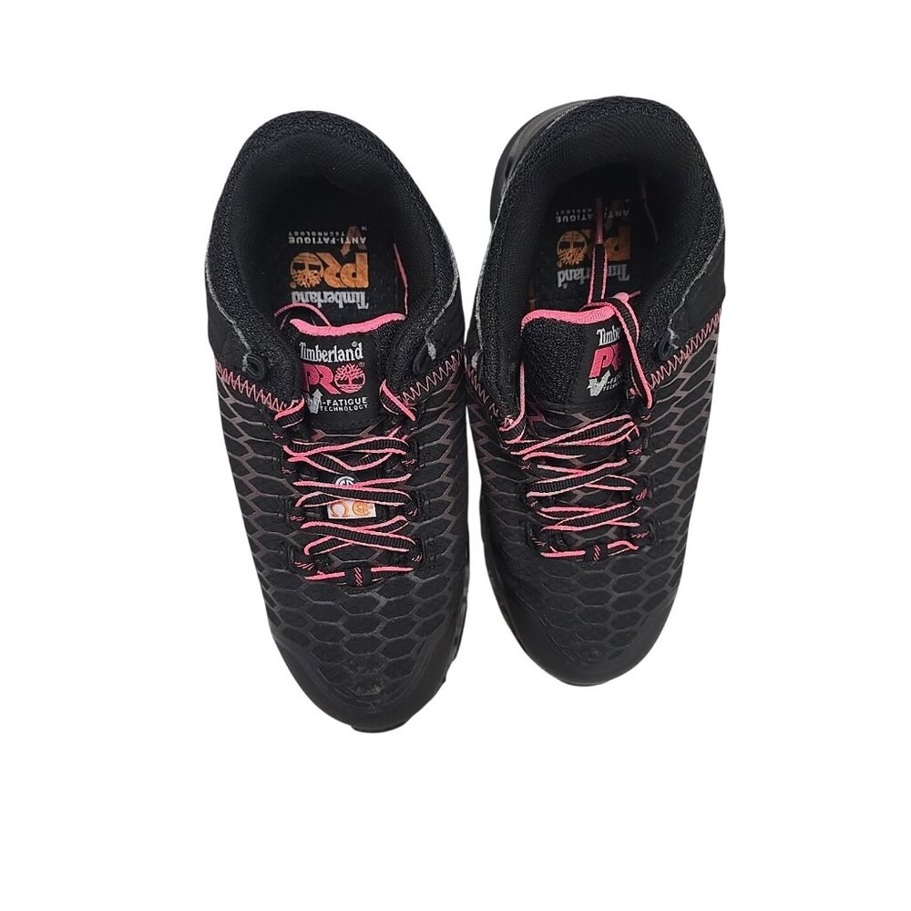 Timberland PRO Women's Powertrain Alloy-Toe Work Shoes A1RTM Black/Pink 7W - Picture 5 of 7